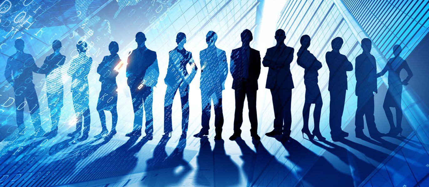 A silhouette of business professionals