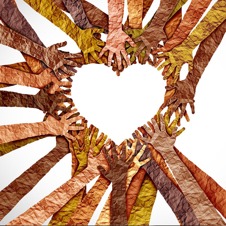 Paper Mache Hands Of Various Shades Forming A Heart