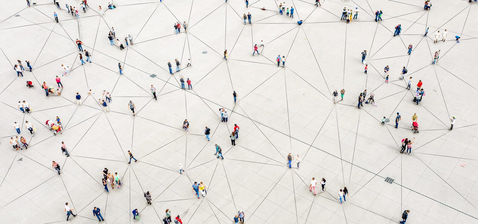 Aerial view of crowd connected by lines