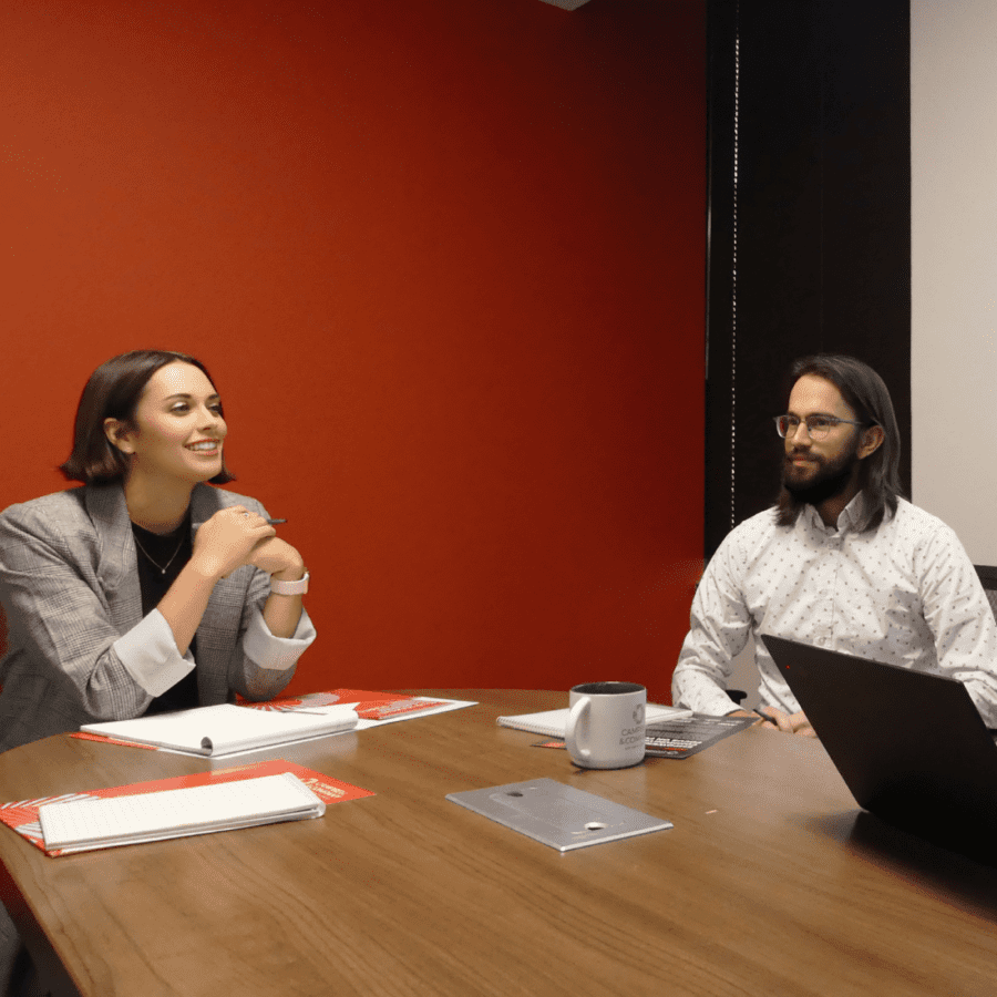 Two people sitting for a meeting